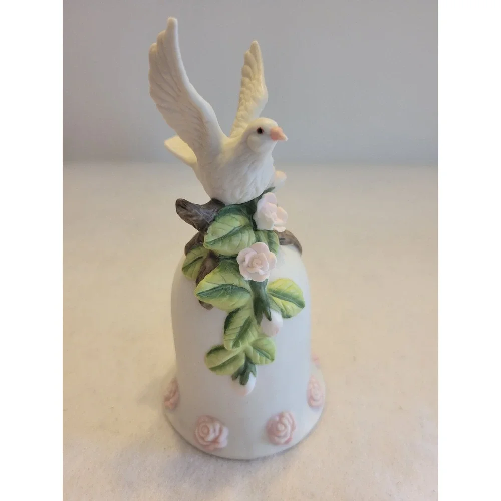 Vintage Seymour Mann Bisque Porcelain Dove Bell Ornament Floral Bird 1996 Decor‎